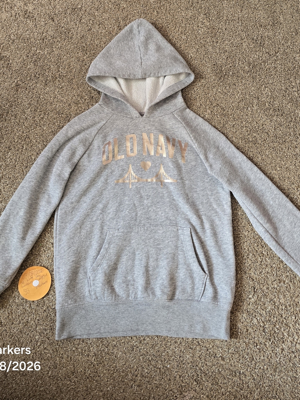 Old Navy Light Gray Hooded Pullover with Metallic Logo